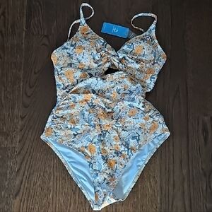 Cupshe Floral One Piece Swimsuit - Blue and Orange